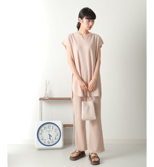 VENCE share style「ワッフルキーネックセットアップ＋ポーチ3点セット」|Tシャツ・カットソー|