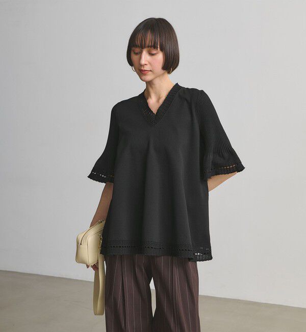 UNITED ARROWS「Vネック ニットチュニック 」|ニット・セーター|BLACK