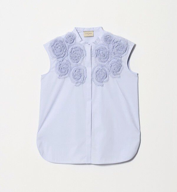 UNITED ARROWS「フラワー チュール フレンチスリーブ シャツ」|シャツ・ブラウス|LT.BLUE