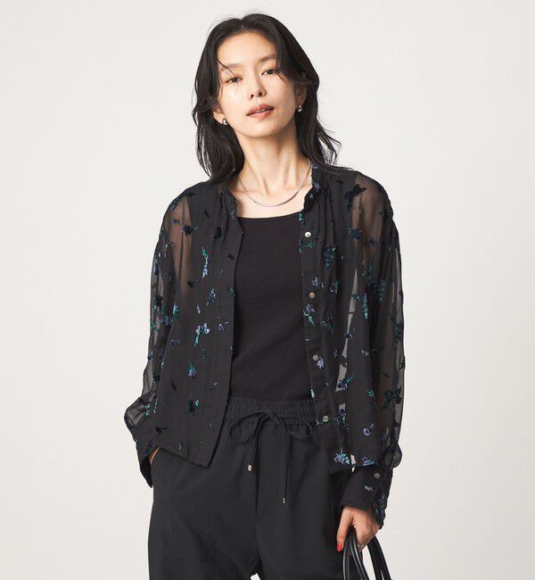UNITED ARROWS green label relaxing「シアー フラワー シャツ」|シャツ・ブラウス|BLACK