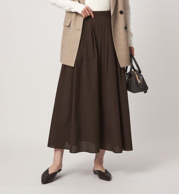 UNITED ARROWS green label relaxing「Breeze Cool タック スカート 2 マシンウォッシャブル 通気性 UVカット」|フレア|DK.BROWN