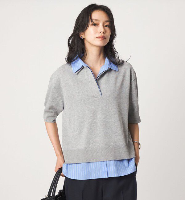 UNITED ARROWS green label relaxing「2WAY スキッパー シャツ プルオーバー ニット 5分袖 」|ニット・セーター|