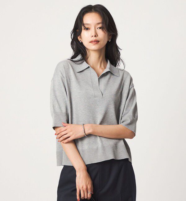 UNITED ARROWS green label relaxing「2WAY スキッパー シャツ プルオーバー ニット 5分袖 」|ニット・セーター|