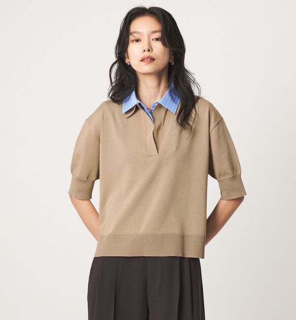 UNITED ARROWS green label relaxing「2WAY スキッパー シャツ プルオーバー ニット 5分袖 」|ニット・セーター|