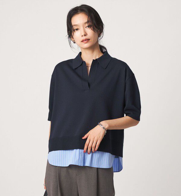 UNITED ARROWS green label relaxing「2WAY スキッパー シャツ プルオーバー ニット 5分袖 」|ニット・セーター|