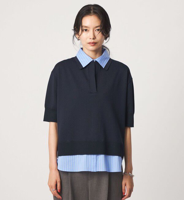 UNITED ARROWS green label relaxing「2WAY スキッパー シャツ プルオーバー ニット 5分袖 」|ニット・セーター|