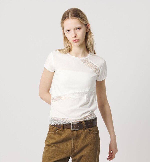 ATTISESSION「＜ATTISESSION＞レース ドッキング Tシャツ」|Tシャツ・カットソー|