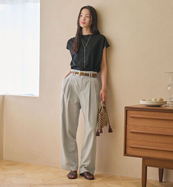 BEAUTY&YOUTH UNITED ARROWS「麻ブレンド バックゴム タック ワイドパンツ」|チノ|