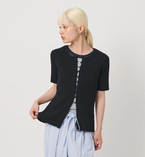 BEAUTY&YOUTH UNITED ARROWS「麻ブレンド スラブ フロントボタン ショートスリーブ カーディガン ウォッシャブル」|カーディガン|BLACK
