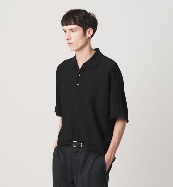 BEAUTY&YOUTH UNITED ARROWS「リネン ブリーズ ドルマン 3B ポロニット ウォッシャブル」|ニット・セーター|BLACK