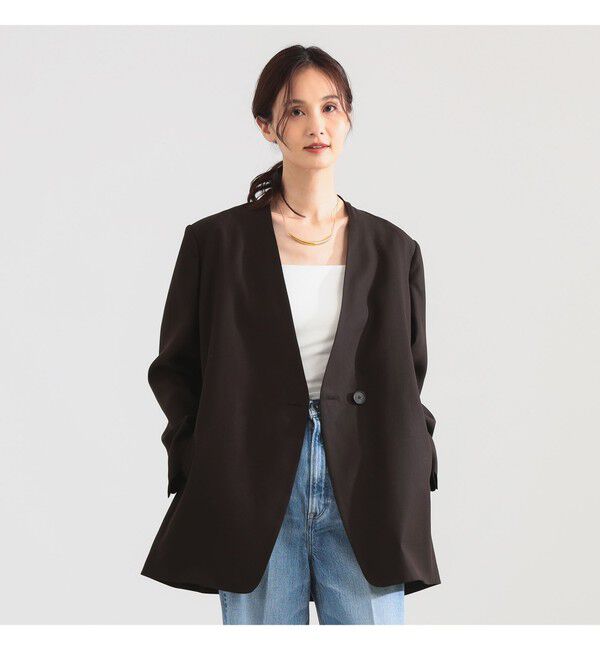 Demi-Luxe BEAMS 「ラペルレス オーバー ジャケット」|ダッフルコート|BROWN