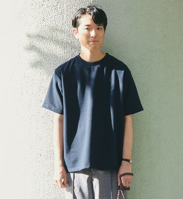 SHIPS「【WEB限定】SHIPS:〈手洗い可能/抗菌/防臭〉ワンポイント ロゴ バーズアイ Tシャツ」|Tシャツ・カットソー|ネイビー