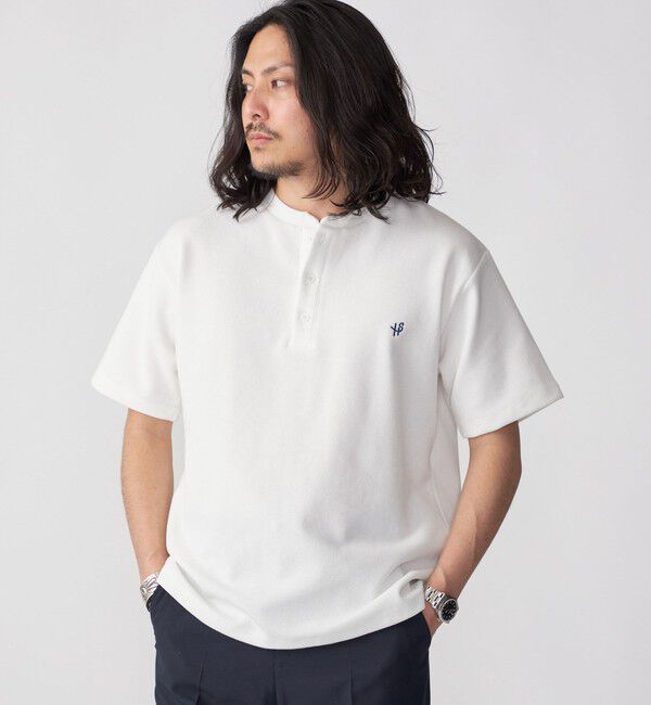 SHIPS「【WEB限定】SHIPS:〈手洗い可能/抗菌/防臭〉ワンポイント ロゴ バーズアイ ヘンリーネック Tシャツ」|Tシャツ・カットソー|