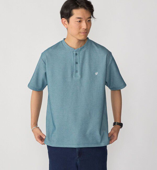 SHIPS「【WEB限定】SHIPS:〈手洗い可能/抗菌/防臭〉ワンポイント ロゴ バーズアイ ヘンリーネック Tシャツ」|Tシャツ・カットソー|