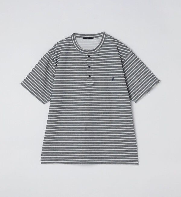 SHIPS「【WEB限定】SHIPS:〈手洗い可能/抗菌/防臭〉ワンポイント ロゴ バーズアイ ヘンリーネック Tシャツ」|Tシャツ・カットソー|