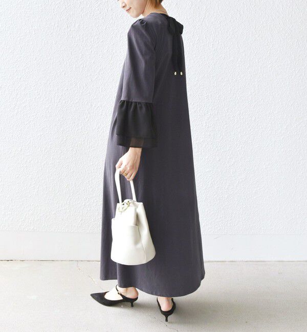 SHIPS for women「【WEB限定】〈手洗い可能〉バック リボン タック ワンピース」|ワンピース|