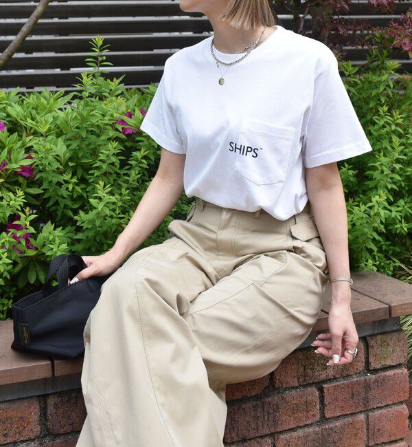 SHIPS「【WEB限定】SHIPS: SHIPSロゴ プリント ポケット Tシャツ」|Tシャツ・カットソー|ホワイト