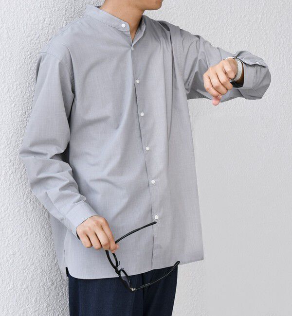 SHIPS any「SHIPS any: LIM BLESS ソリッド / ストライプ バンドカラー シャツ 26AW◆」|シャツ・ブラウス|グレー
