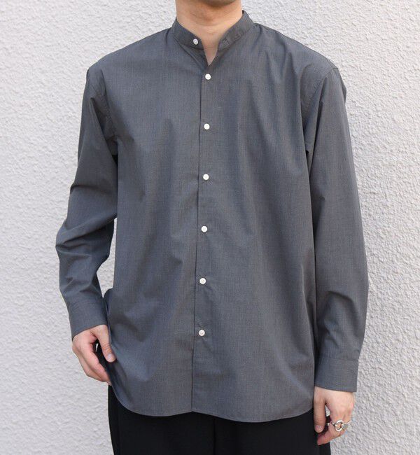 SHIPS any「SHIPS any: LIM BLESS ソリッド / ストライプ バンドカラー シャツ 26AW◆」|シャツ・ブラウス|チャコールグレー