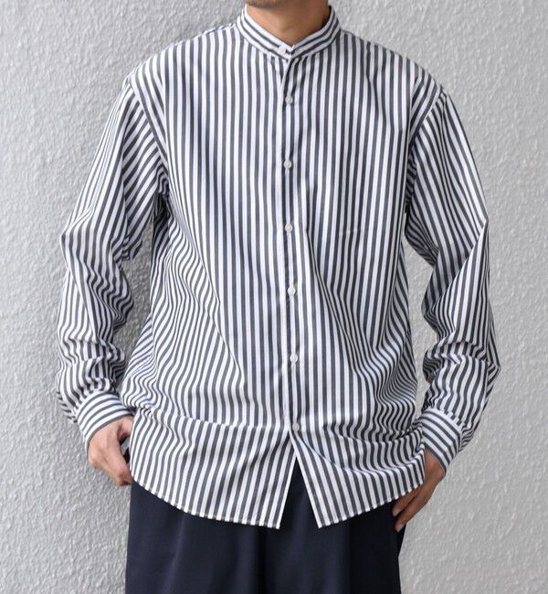 SHIPS any「SHIPS any: LIM BLESS ソリッド / ストライプ バンドカラー シャツ 26AW◆」|シャツ・ブラウス|