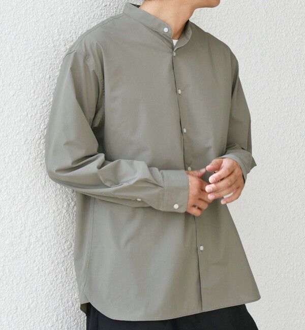 SHIPS any「SHIPS any: LIM BLESS ソリッド / ストライプ バンドカラー シャツ 26AW◆」|シャツ・ブラウス|カーキ