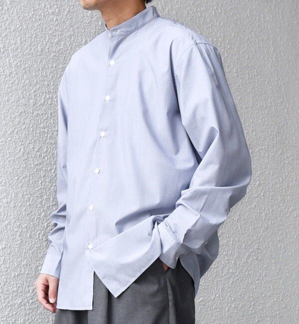 SHIPS any「SHIPS any: LIM BLESS ソリッド / ストライプ バンドカラー シャツ 26AW◆」|シャツ・ブラウス|ロイヤルブルー