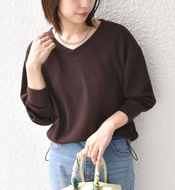 SHIPS Colors 「《追加・新色予約》SHIPS Colors:〈手洗い可能〉変形ワッフル Vネック プルオーバー◆」|Tシャツ・カットソー|ブラウン