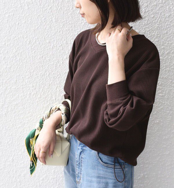 SHIPS Colors 「《追加・新色予約》SHIPS Colors:〈手洗い可能〉変形ワッフル Vネック プルオーバー◆」|Tシャツ・カットソー|