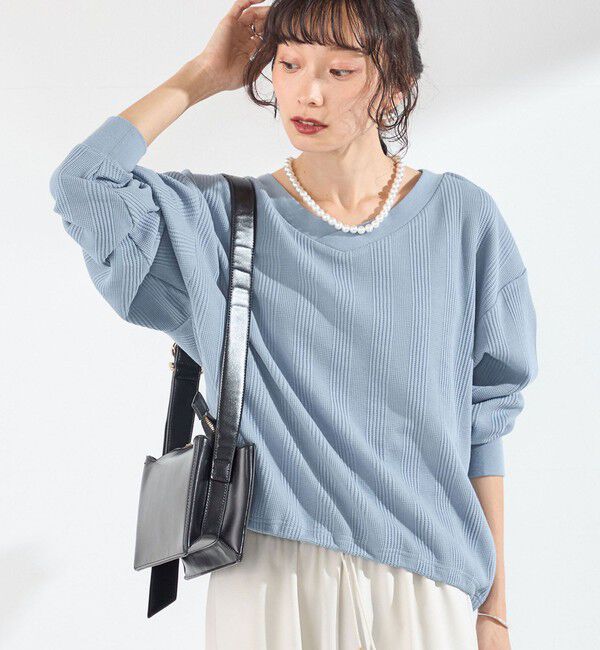 SHIPS Colors 「《追加・新色予約》SHIPS Colors:〈手洗い可能〉変形ワッフル Vネック プルオーバー◆」|Tシャツ・カットソー|ライトブルー
