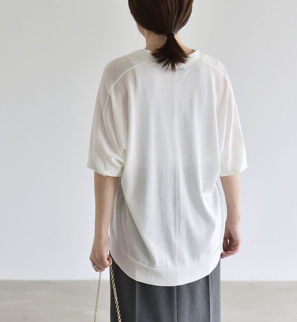 quaranciel「quaranciel:〈接触冷感/手洗い可能〉メタルボタン Vネック シアー ニット カーディガン」|カーディガン|