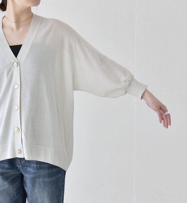 quaranciel「quaranciel:〈接触冷感/手洗い可能〉メタルボタン Vネック シアー ニット カーディガン」|カーディガン|