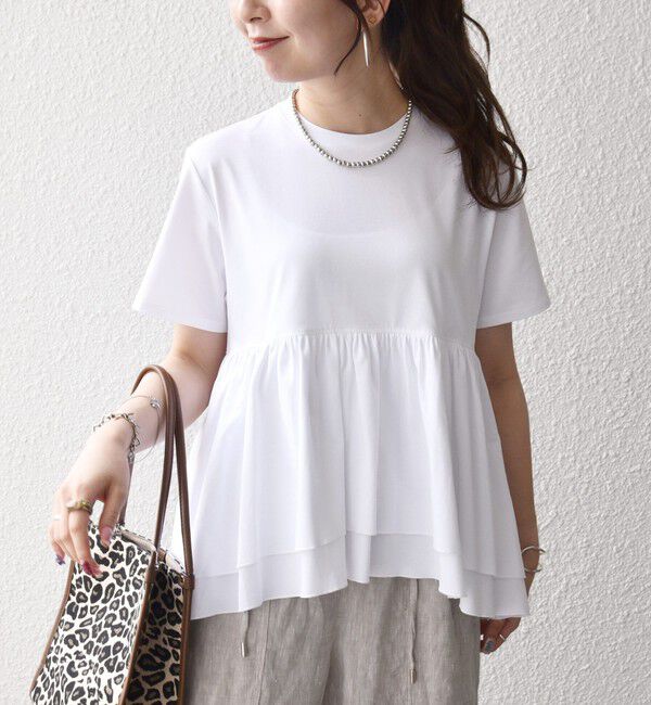 SHIPS any「SHIPS any:〈洗濯機可能〉ジャージー ダブルヘム ペプラム TEE」|Tシャツ・カットソー|