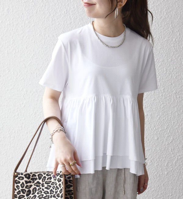 SHIPS any「SHIPS any:〈洗濯機可能〉ジャージー ダブルヘム ペプラム TEE」|Tシャツ・カットソー|