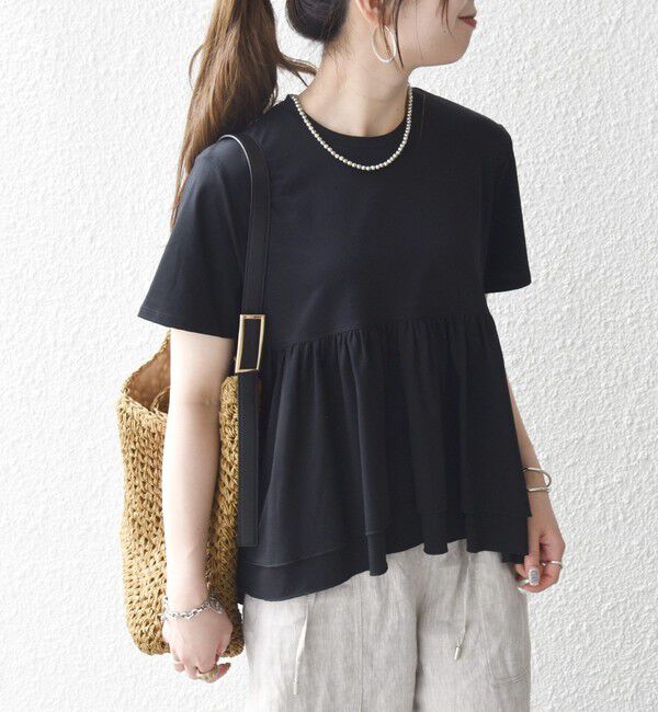 SHIPS any「SHIPS any:〈洗濯機可能〉ジャージー ダブルヘム ペプラム TEE」|Tシャツ・カットソー|