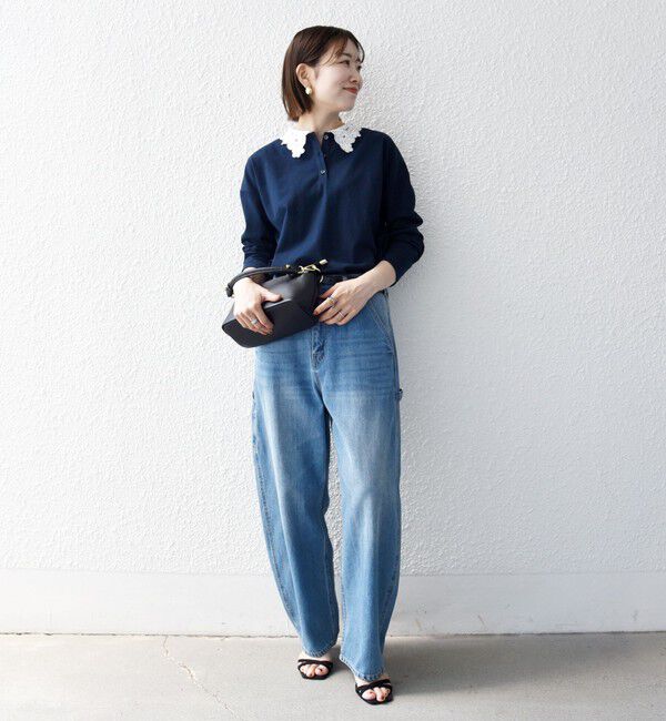 SHIPS any「《予約》SHIPS any:〈洗濯機可能〉レース カラー ロングスリーブ ポロ プルオーバー」|Tシャツ・カットソー|