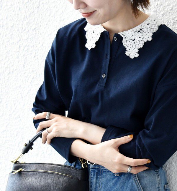 SHIPS any「《予約》SHIPS any:〈洗濯機可能〉レース カラー ロングスリーブ ポロ プルオーバー」|Tシャツ・カットソー|