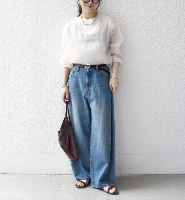 SHIPS any「《予約》SHIPS any:〈手洗い可能〉シアー ワイド トップス  &times; フレンチ ロゴ TEE」|シャツ・ブラウス|