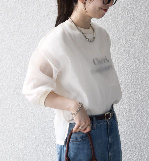 SHIPS any「《予約》SHIPS any:〈手洗い可能〉シアー ワイド トップス  &times; フレンチ ロゴ TEE」|シャツ・ブラウス|