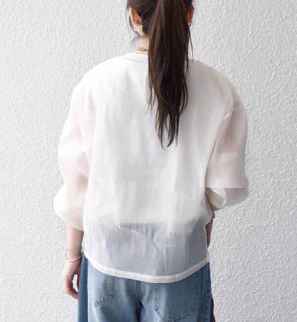 SHIPS any「《予約》SHIPS any:〈手洗い可能〉シアー ワイド トップス  &times; フレンチ ロゴ TEE」|シャツ・ブラウス|