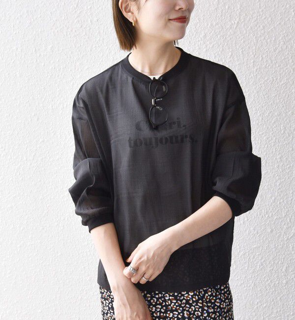 SHIPS any「《予約》SHIPS any:〈手洗い可能〉シアー ワイド トップス  &times; フレンチ ロゴ TEE」|シャツ・ブラウス|