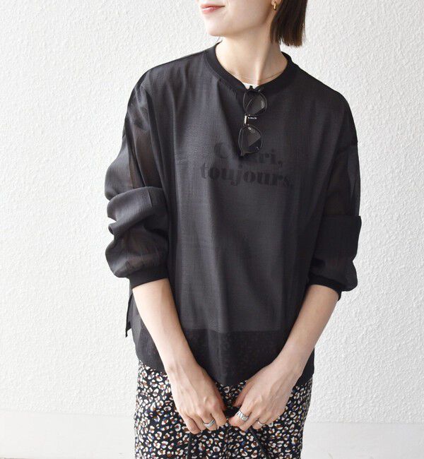 SHIPS any「《予約》SHIPS any:〈手洗い可能〉シアー ワイド トップス  &times; フレンチ ロゴ TEE」|シャツ・ブラウス|