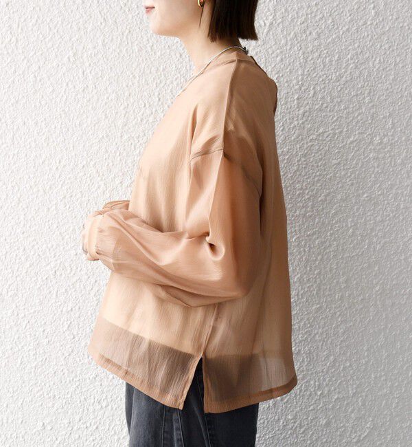 SHIPS any「《予約》SHIPS any:〈手洗い可能〉シアー ワイド トップス  &times; フレンチ ロゴ TEE」|シャツ・ブラウス|