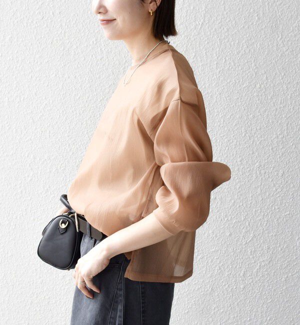 SHIPS any「《予約》SHIPS any:〈手洗い可能〉シアー ワイド トップス  &times; フレンチ ロゴ TEE」|シャツ・ブラウス|
