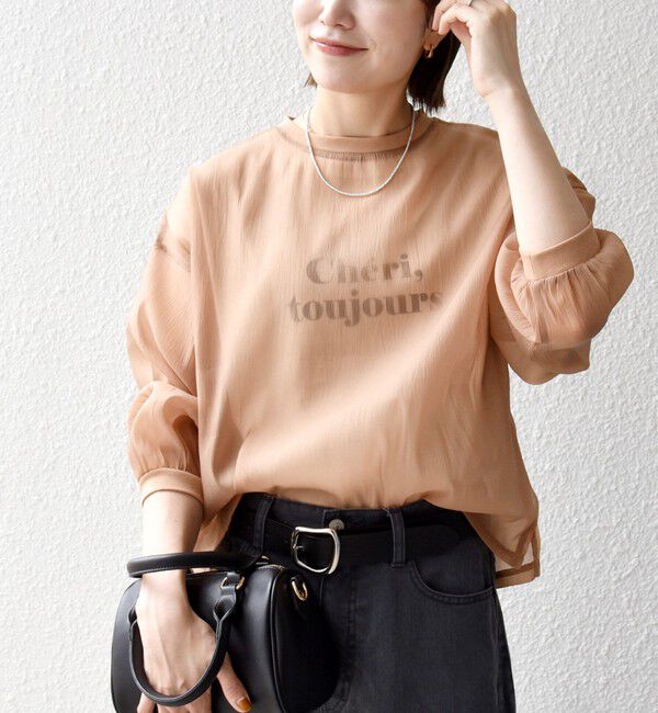 SHIPS any「《予約》SHIPS any:〈手洗い可能〉シアー ワイド トップス  &times; フレンチ ロゴ TEE」|シャツ・ブラウス|