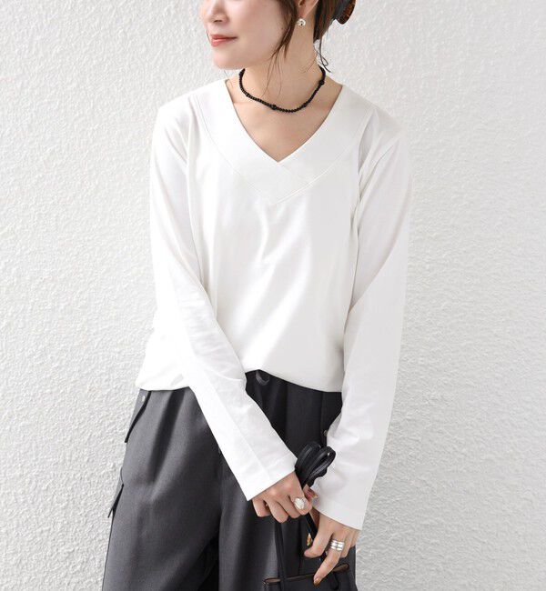 SHIPS for women「《予約》【WEB限定】〈ネックが選べる〉オーガニックコットン バリエーション ネック ロングスリーブ TEE」|Tシャツ・カットソー|