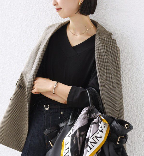 SHIPS for women「《予約》【WEB限定】〈ネックが選べる〉オーガニックコットン バリエーション ネック ロングスリーブ TEE」|Tシャツ・カットソー|ブラック系