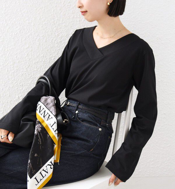 SHIPS for women「《予約》【WEB限定】〈ネックが選べる〉オーガニックコットン バリエーション ネック ロングスリーブ TEE」|Tシャツ・カットソー|