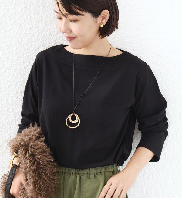 SHIPS for women「《予約》【WEB限定】〈ネックが選べる〉オーガニックコットン バリエーション ネック ロングスリーブ TEE」|Tシャツ・カットソー|ブラック