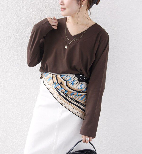 SHIPS for women「《予約》【WEB限定】〈ネックが選べる〉オーガニックコットン バリエーション ネック ロングスリーブ TEE」|Tシャツ・カットソー|ブラウン系