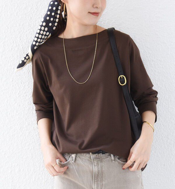SHIPS for women「《予約》【WEB限定】〈ネックが選べる〉オーガニックコットン バリエーション ネック ロングスリーブ TEE」|Tシャツ・カットソー|ブラウン